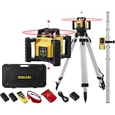 Firecore Dual Slope Rotary Laser Level Kit w/Receiver, Grade Rod &amp; Tripod | 1/8 inch Accuracy, Electronic Self-Leveling, IP55 Rated, Dual Batteries, for Contractors, Construction &amp; Outdoor Grading