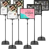 Jutom 6 Pack Adjustable Pedestal Stand Holder 8.5 x 11 Inch Heavy Duty Aluminum Sign Holder Vertical and Horizontal Sign Poster Stands Floor Standing Display for Advertisement Menu Display(Black)