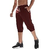 EKLENTSON Men's 3/4 Jogger Capri Pants Elastic Waist Below Knee Shorts Workout Gym Running Sweatpants with Zip Pockets