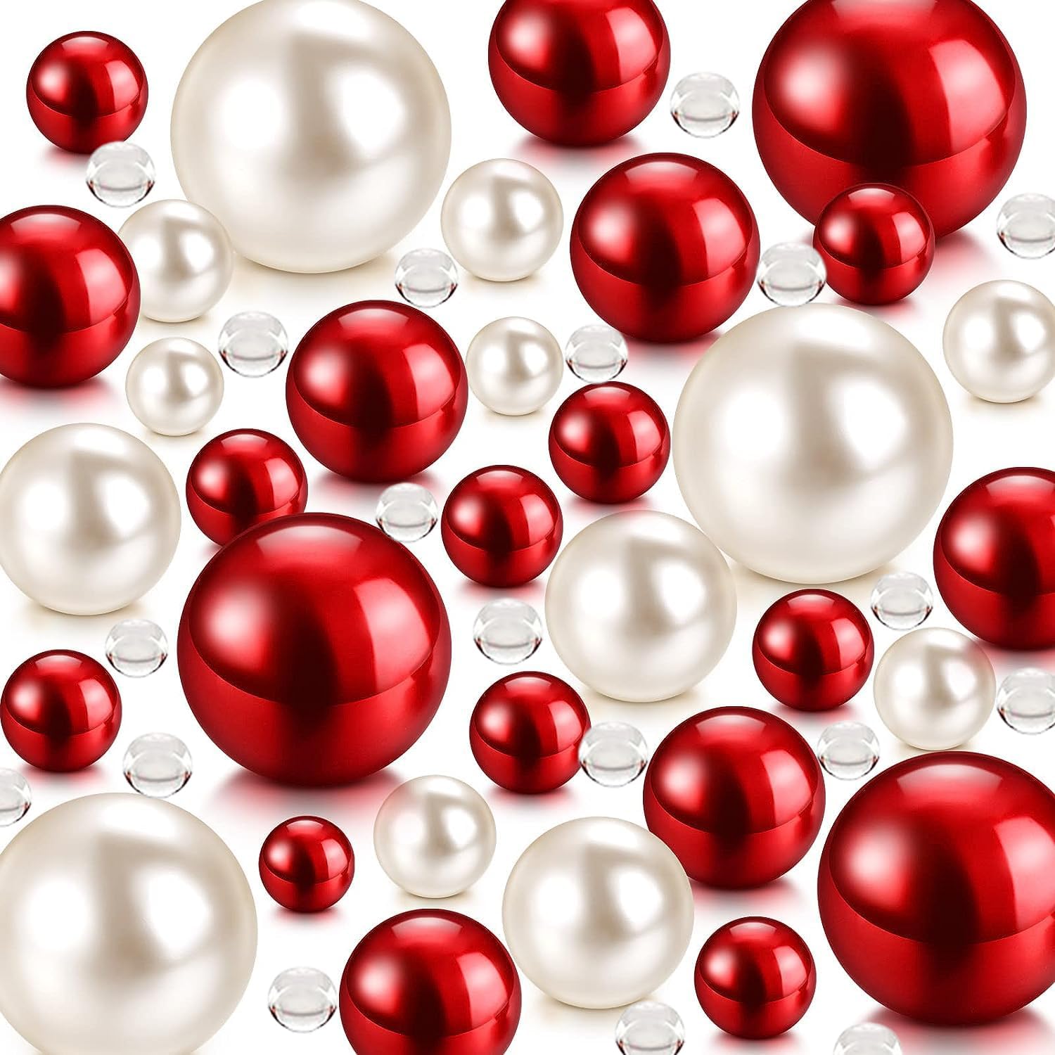 Vase Fillers - 10160PCS Floating Beads for Centerpiece with Water Gel Bead Floating Pearls for Vases,Pearl Decor, Wedding, Birthday, Brushes Holder, Multipurpose Use 8/14/20mm (Red White)