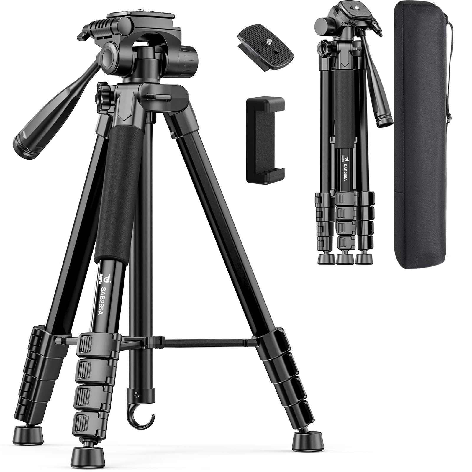 View 1 of **MISSING PART**
73" Camera Tripod Stand, Aluminum Tripod with Phone Holder, Travel Bag, Compatible with GoPro/DSLR/Cell Phone/Camcorder, Max Load 8.8LB (Black)