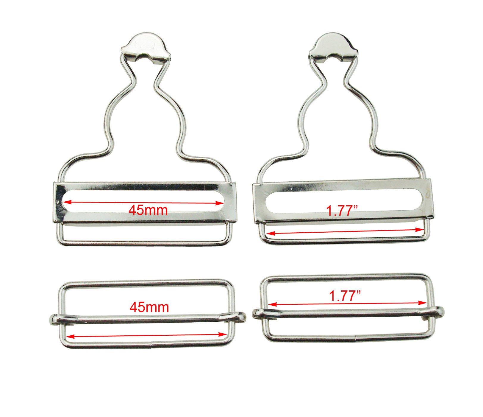 MYIW 1.77" 45mm Silver Brace Buckles - Dungaree Clips with Rectangle Buckle for Suspenders and Straps - Fasteners for Overalls and Pinafore Dresses (1.77")
