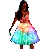 SHINYOU Women Tutu Skirt LED Light Up A Line Short Knee Length Tutu Tulle Skirt White