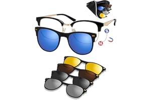 LEXNHOM 6-in-1 Magnetic Clip on Sunglasses Polarized Bluelight Glasses for men,1 magnetic glasse Lens 5 Replacement Lens, Swi