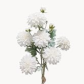 TransBloom Dahlia Artificial Flowers, 23 inch White Silk Flowers with 6 Heads, Realistic Faux Floral Stems for Wedding Centerpieces and Home Decor