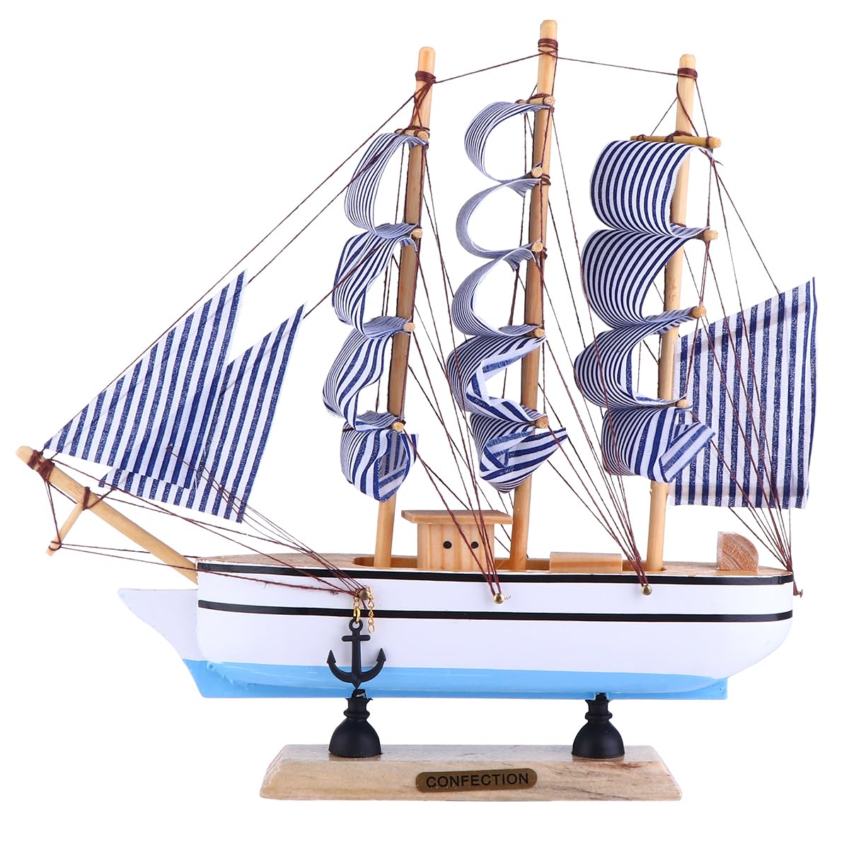 Sailboat Decor, 24cm Sailing Yacht Boat Wooden Model Wood Ship Handcrafts Sailboat Centerpiece for Home Beach House Ocean Theme Party Nautical Mediterranean Decor