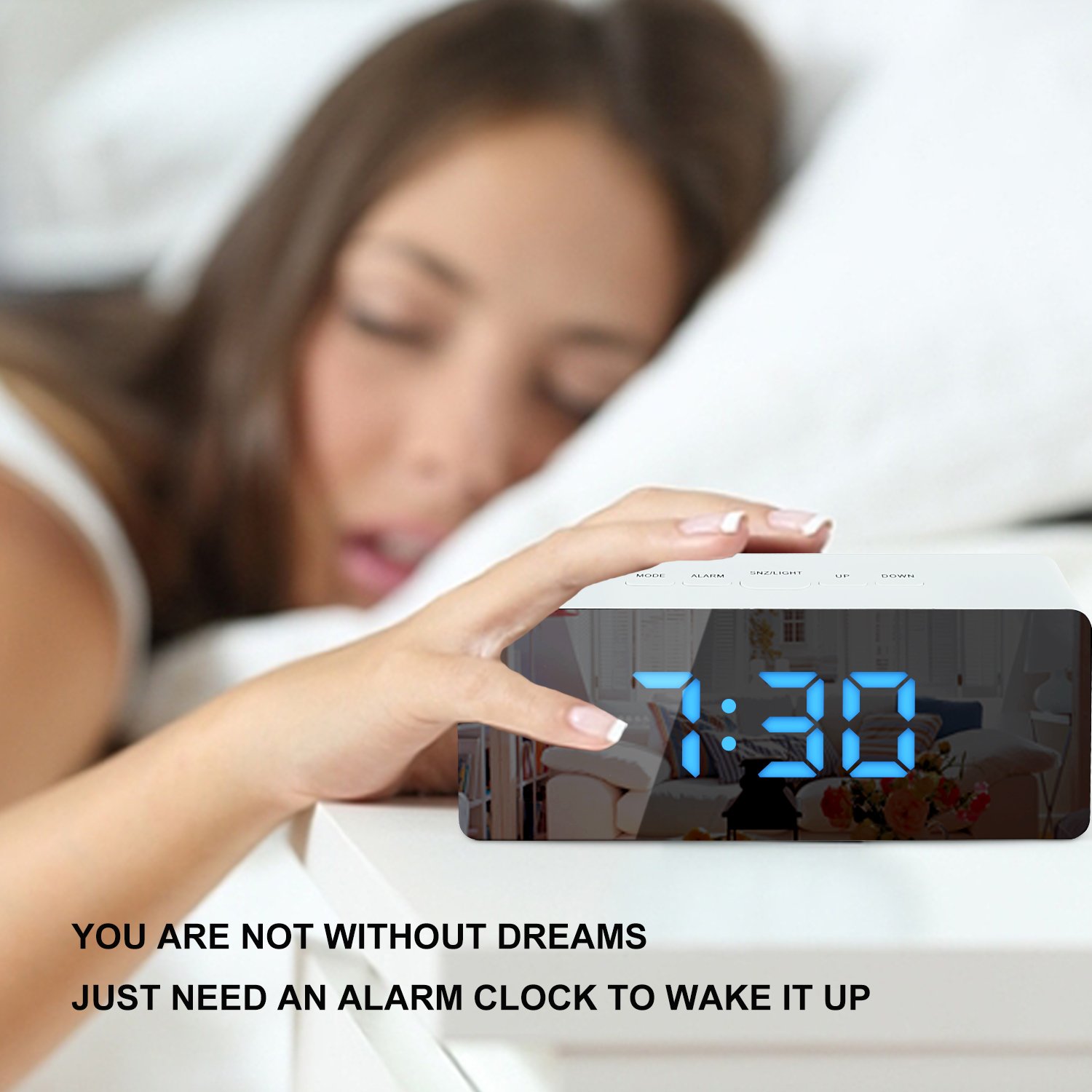 Shayson Digital Alarm Clock, LED Display Clock Best Makeup Bedroom Mirror Travel Alarm Office Bedroom Clock, Dual Alarm With Snooze, Dimmer Control, Support Battery Powered And With Usb Port-Blue