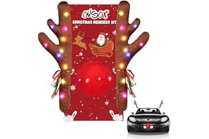 ovsor Christmas Reindeer Car Kit - Antlers & Nose for Decorations, Sturdy Rudolph Reindeer with LED, Jingle Bells, Car Reindeer Antlers for Any Vehicle Decorations