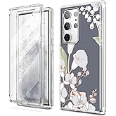 SURITCH for Samsung Galaxy S23 Ultra Case, [Built-in Screen Protector] [Dual-Layer Protection ] Full Protection Shockproof Rugged Bumper Phone Cover for Samsung S23 Ultra 6.8 Inch - White Calla Lily
