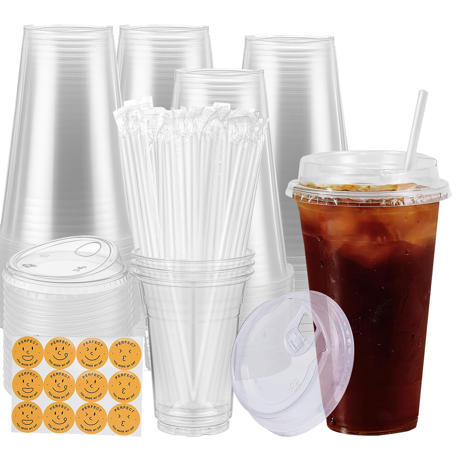 Photo 1 of [100Pack-20oz] Clear Plastic Cups with Strawless Sip-Lids, Crystal PET Disposable Drinking Cups for Iced Coffee, Smoothies, Milkshakes, Cold Drinks, Perfect for Parties, Events, and Beverages