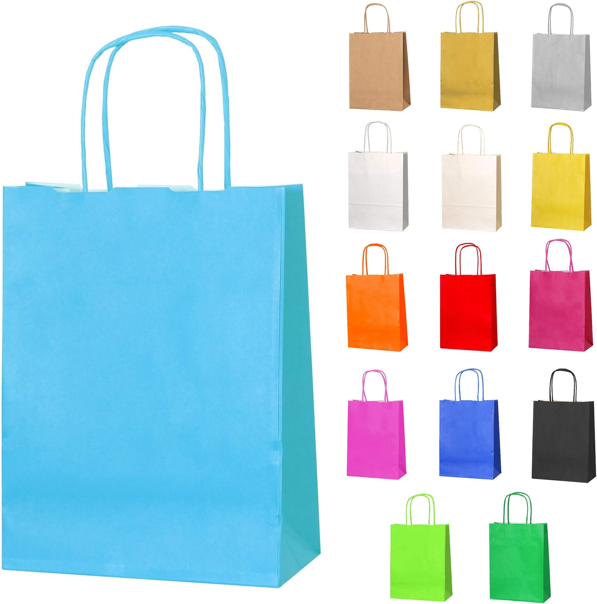 Thepaperbagstore 50 Small Paper Party Bags, Gift and Sweet Bags with Twist Handles - Light Blue - 180x220x80mm