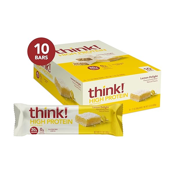 THINK! PROTEIN BARS, HIGH PROTEIN SNACKS, GLUTEN FREE, KOSHER FRIENDLY, LEMON DELIGHT, NUTRITION BARS, 2.1 OZ PER BAR, 10 COUNT (PACKAGING MAY VARY)