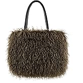Women's Fuzzy Tote Bag Curly Handbag Furry Shoulder Bag Large Plush Top Handle Purses Winter