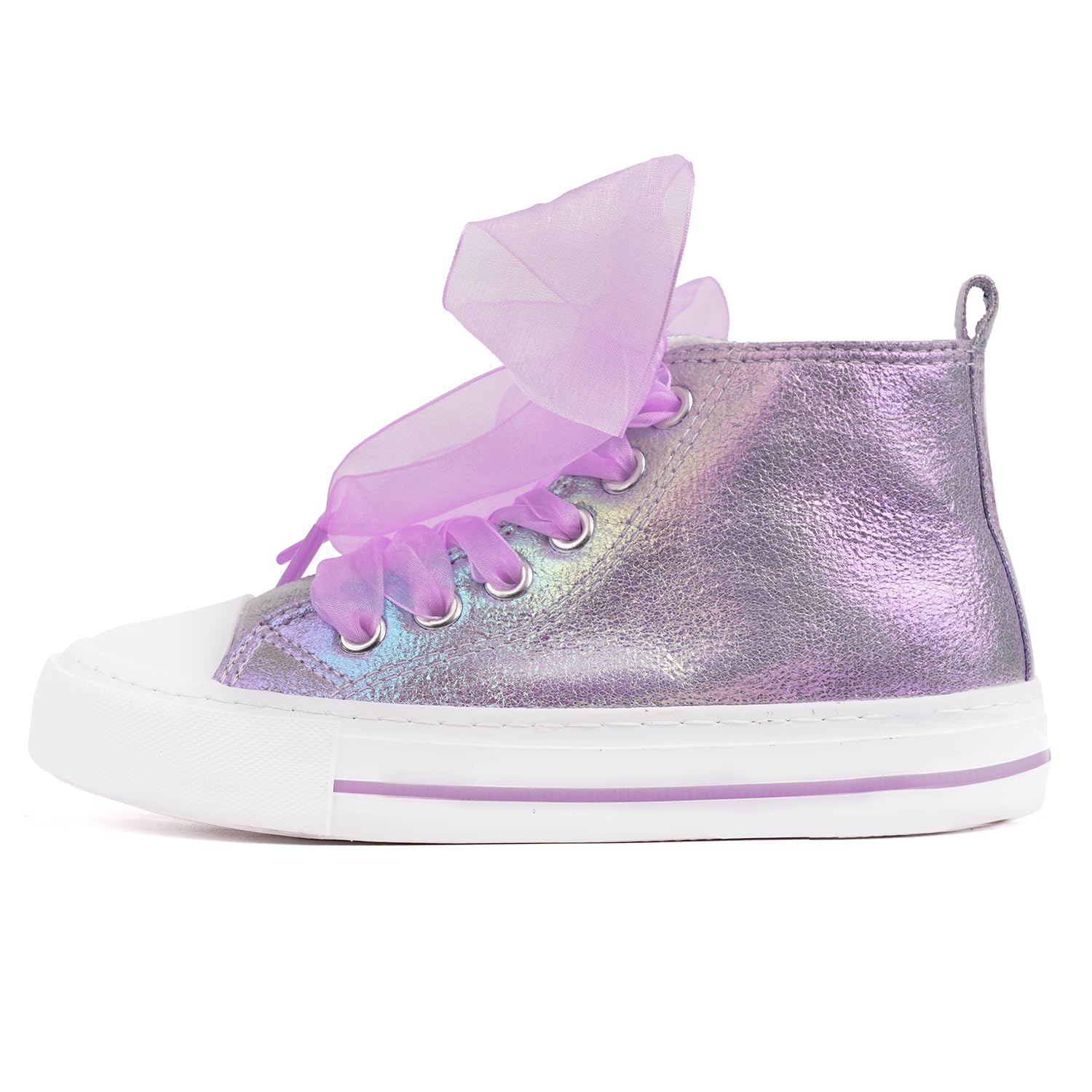 Photo 1 of HugRain Kids Girls Sneakers Walking Shoes Bowknot Pearl Ribbon Lace Up Adorable Sparkle Glimmer Glitter Lightweight High Top Classic Non-Slip Outdoor Purple Size 8