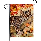 Fall Cat Garden Flag 12x18 in Vertical Double Sided Welcome Autumn Leaves Thanksgiving Decor Harvest Holiday Outside Decorations Burlap Yard Flag