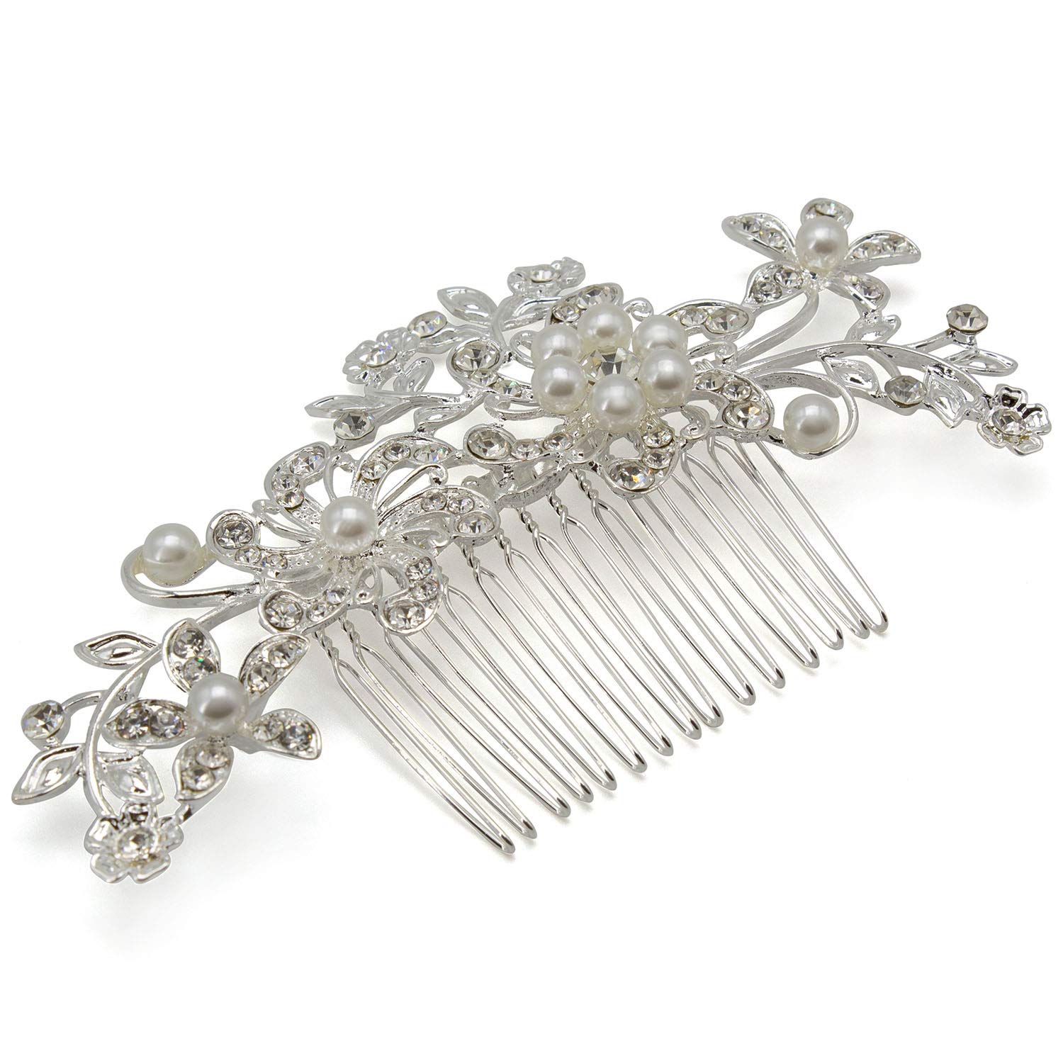 AKORD Bridal Silver Diamante Hair Comb Clip for Wedding/Party/Prom