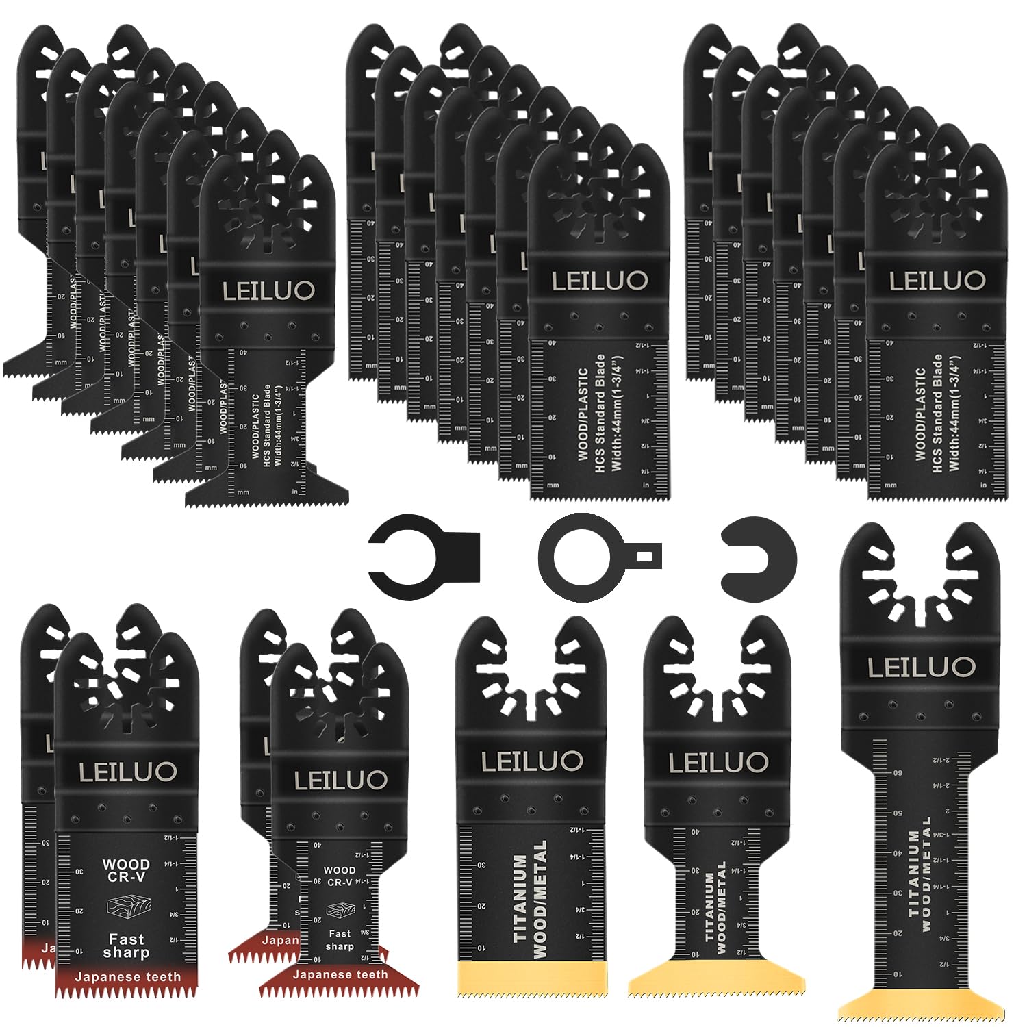 LEILUO 32 Pcs Titanium Multi Tool Blades Kits for Wood Nails Drywall Cutting Oscillating Tool Accessories with Storage Bag Compatible with DeWalt Makita Dremel and More