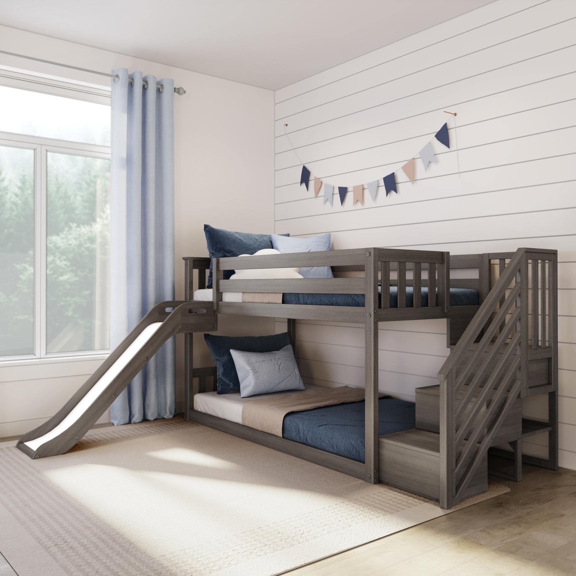 Photo 1 of **Final sale no returns allowed ** Please review ratings before purchasing**

**Venta final, no se permiten devoluciones** Revise las calificaciones antes de comprar**


Max & Lily Solid Wood Twin over Twin Size Low Bunk Beds for Kids with Slide and Stair