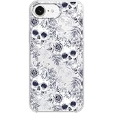 Blingy's for iPhone 17e Case/iPhone 16e Case, Fun Floral Skull Pattern Retro Vintage Art Design Transparent Soft TPU Protective Clear Case 6.1 inch (White Floral Skulls)