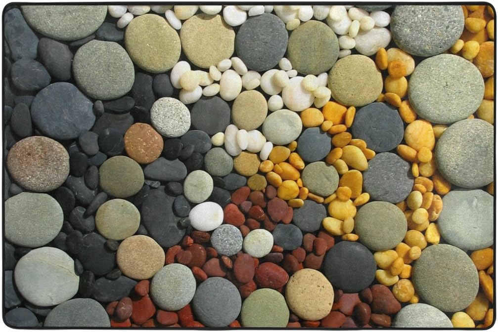 Ethel Ernest Non-Slip Doormat Cool Circle Pebble Cobblestones Area Rug Carpet Floor Mats Door Mat Indoor Outdoor Bathroom