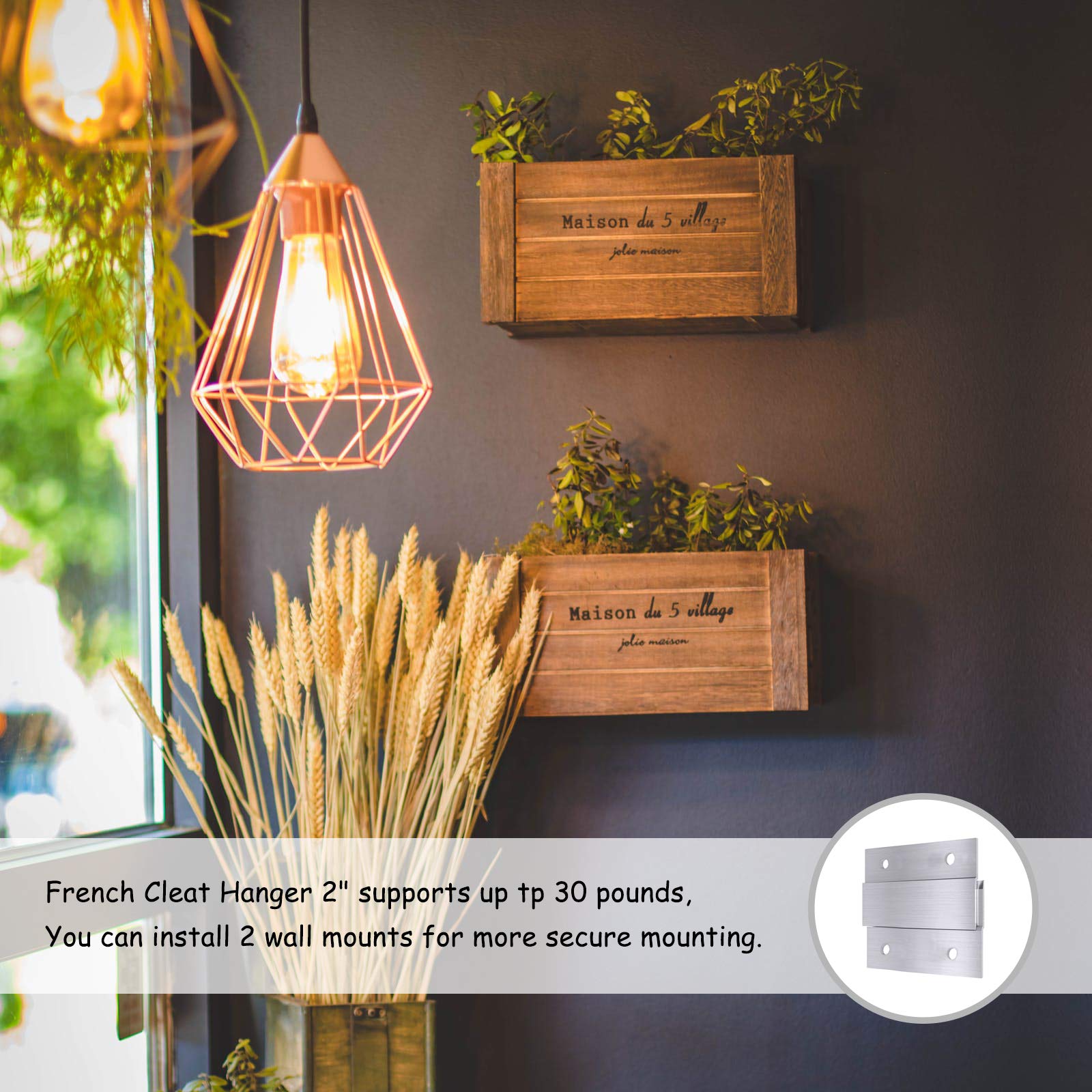 French Cleat Picture Hanger 2 Inches Aluminum Z Hanger Supports 30lbs - Interlocking Wall Mounting Bracket Hardware Kit for Hanging Mirrors, Picture, Shelf, Whiteboard, Art, Frames (2