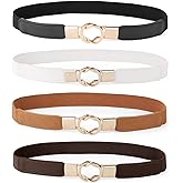 WERFORU Women Skinny Belt for Dresses Retro Stretch Waist Belt with Gold Buckle Set of 4