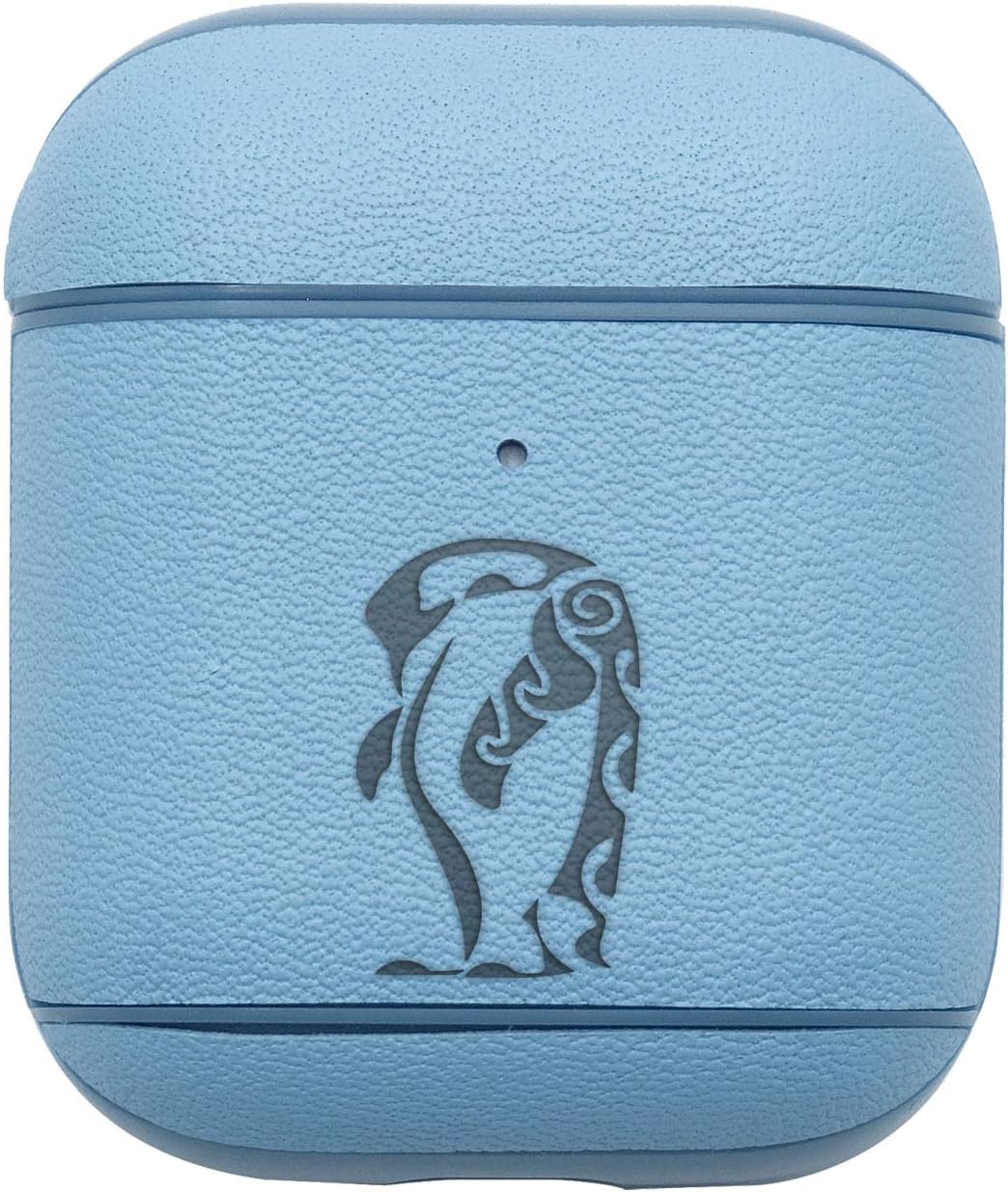 NBFU Penguin DIE Cut (Retro Light Blue) Engraved Air Pods Protective Leather Case Cover - a New Class of Luxury to Your AirPods - Premium PU Leather and Handmade exquisitely by Master Craftsmen
