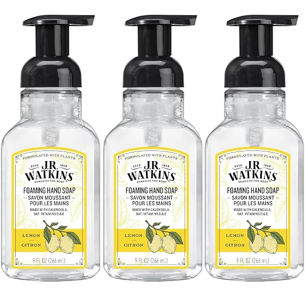 J.R. WATKINS FOAMING HAND SOAP FOR BATHROOM OR KITCHEN, SCENTED, CRUELTY FREE, 9 FL OZ, LEMON, 3 PACK
