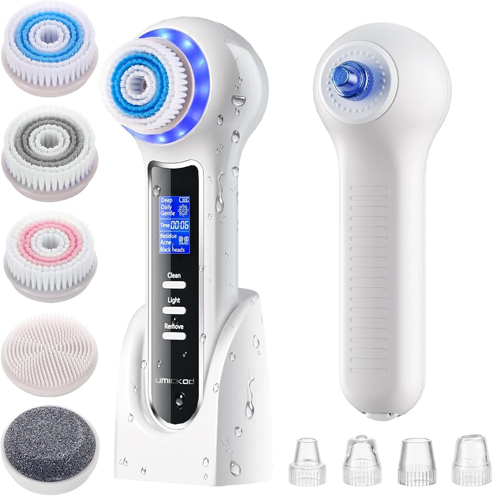UMICKOO 3 in 1 Facial Cleansing Brush & Blackhead Remover, Rechargeable Face Scrubber with LCD Screen, IPX7 Waterproof, Deep