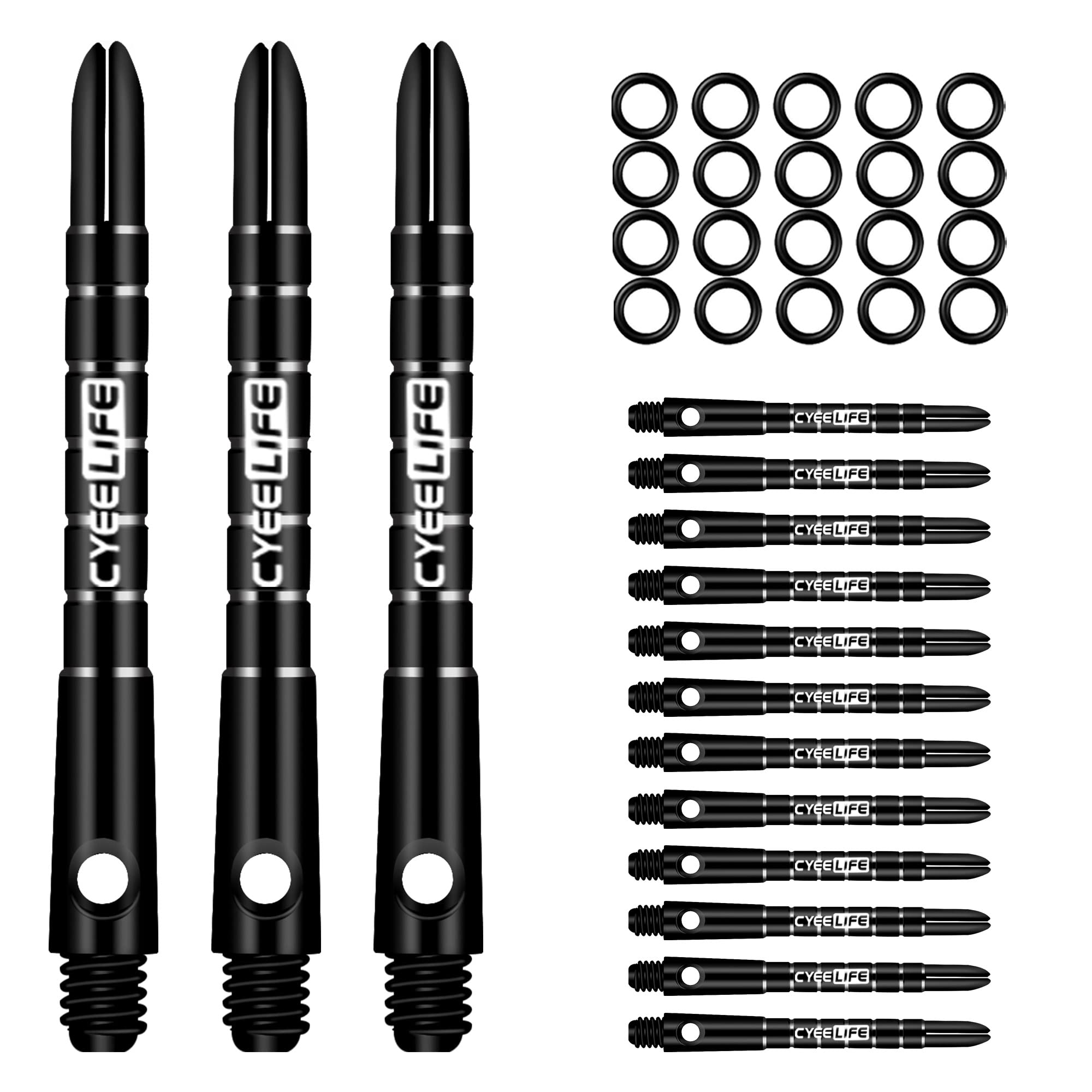 CyeeLife Pro Dart Shafts Aluminium 15pcs with 20pcs Rubber O Rings,Black 48mm
