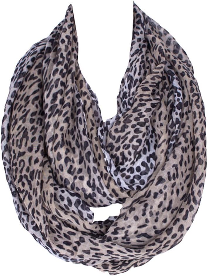 Sundayrose Leopard Print Infinity Scarves Animal Circle Loop Scarf - Light Brown