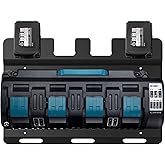 Riuog Wall Mount for Makita Battery Holders and DC18SF Chargers Wall Mount, Stable for 4 Piece Battery Holder 18V 14.4V and Charger Holder and Cordless Drill Driver, Order in Workshop and Garage