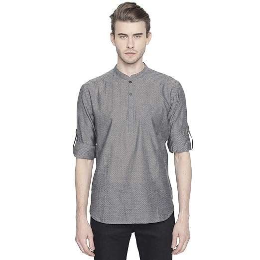 Men's Cotton Kurta (110049636_Charcoal_Large)