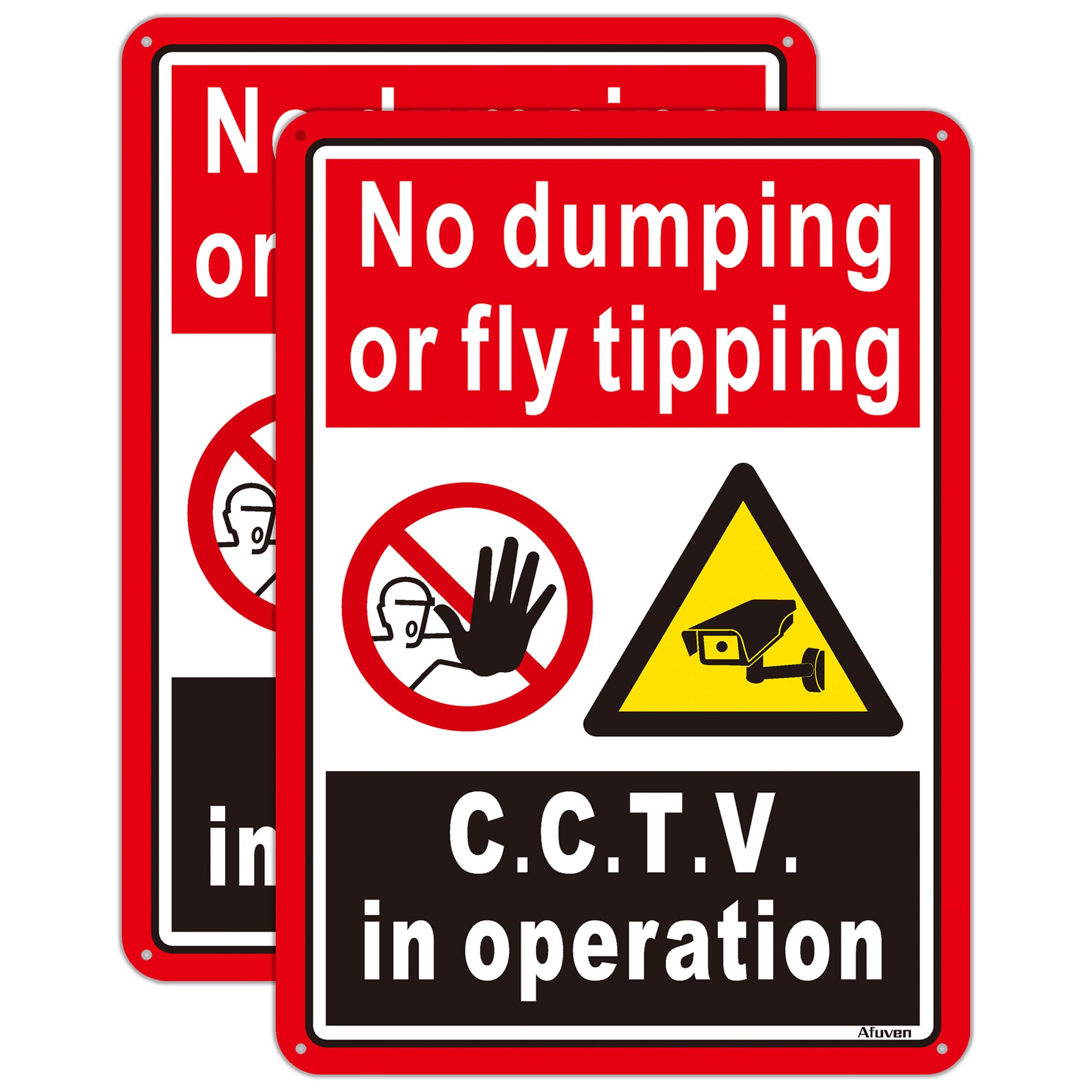 No Dumping or Fly Tipping CCTV in Operation Sign 25 x 18cm Rust-Free Aluminum Weatherproof Indoor or Outdoor Use Easy to Install 2 Pack