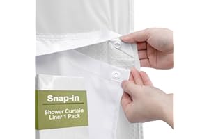 YellyHommy Waterproof Fabric Snap in Shower Curtain Liner Replacement with 2 Magnets 71" W x 66" L for 72" W x 87" L No Hook Shower Curtain - Removable & Detachable to Wash - White