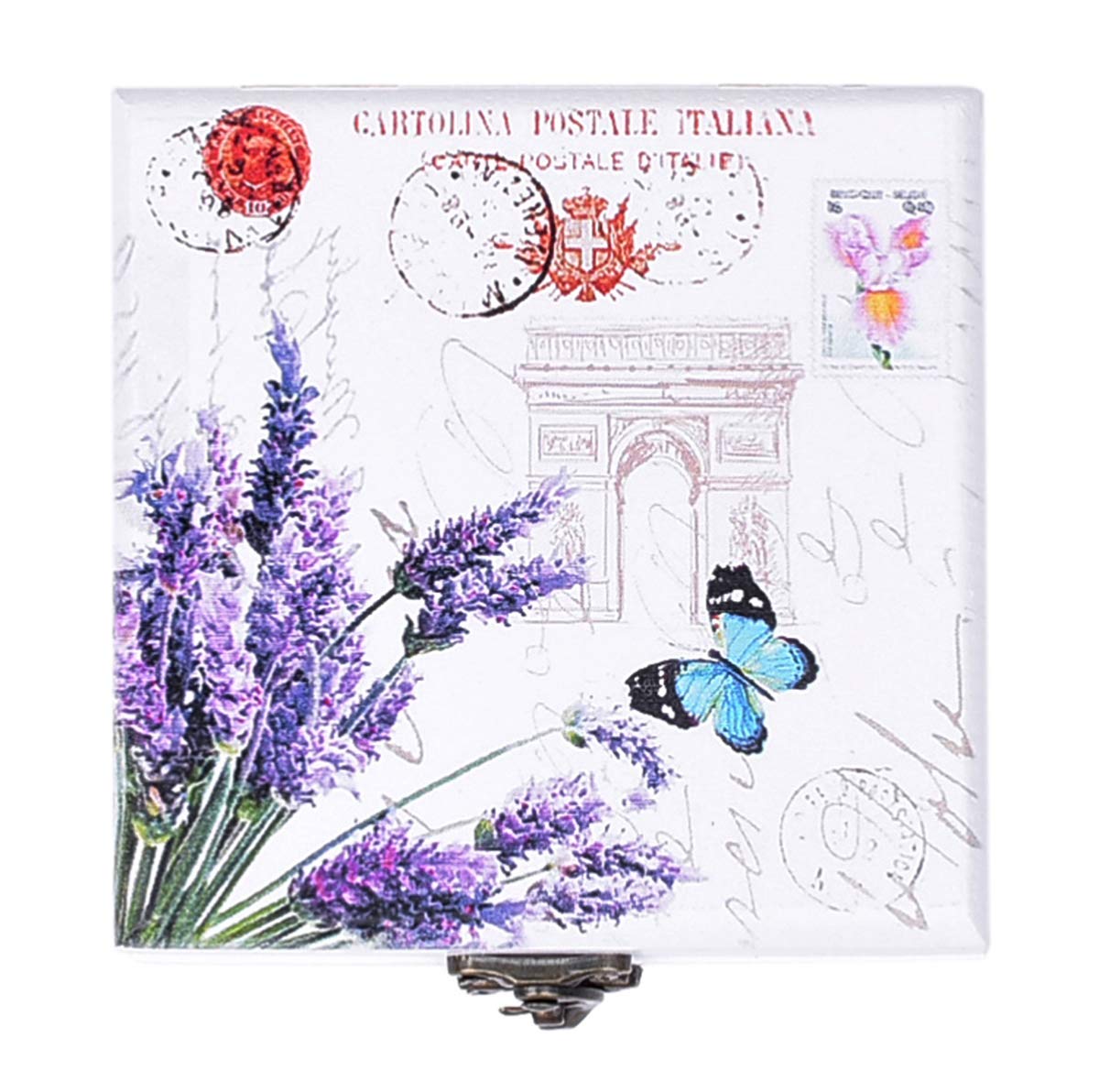 Wooden Jewelry Organizer, White Jewelry Box Storage Case with Mirror for Necklaces, Watches, Bracelets, Earrings, 4.3 x 4.3 x 2.9 inches (Style A)