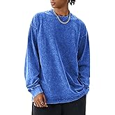 COZYPOIN Men's Acid Wash Tshirts Shirts Oversized Vintage Long Sleeve Pullover Crewneck Sweatshirt