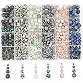 Natural Round Stone Beads About 720pcs Genuine Real Healing Crystal Stones Beading Loose Gemstone DIY for Bracelet Jewelry Making Kit(4/6/8/10mm,6 Color B)
