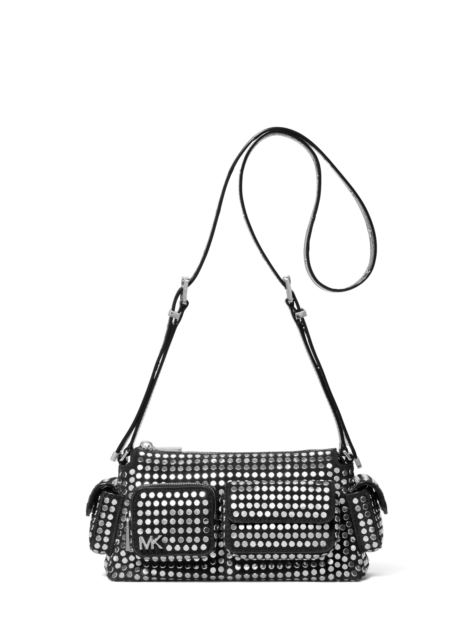 Michael Kors Dakota Small Convertible Pocket Crossbody Bag, Silver-Tone Hardware/Hot Fix Nailhead Studs/Black