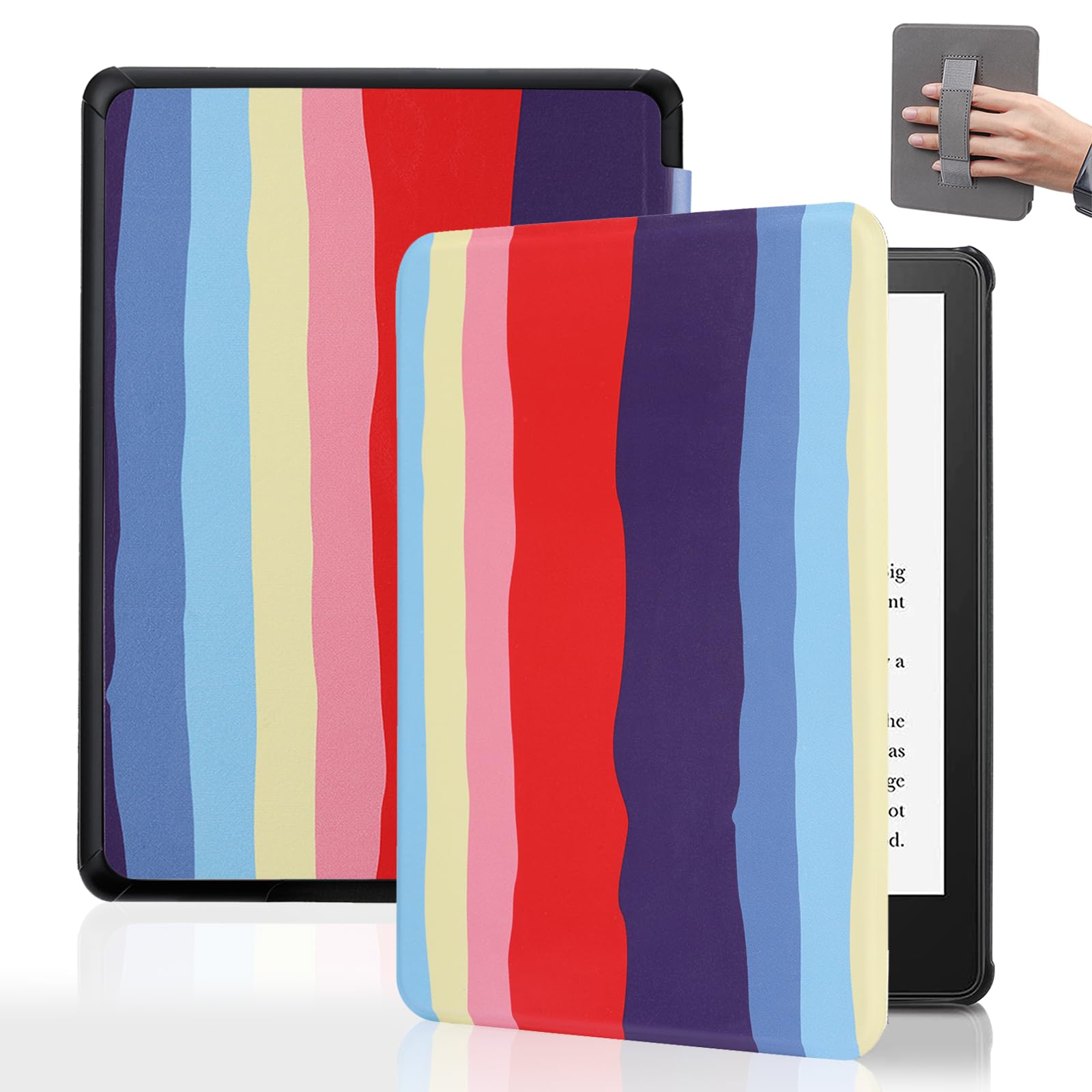 SCSVPN Case for 6.8'' Kindle Paperwhite 11th Generation-2021 & Kindle Paperwhite Signature Edition - Ultra Slim Premium Durable PU Leather Smart Cover with Hand Strap - Auto Sleep/Wake, Colorful Red