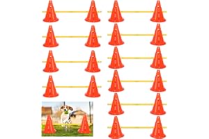 Glimin 10 Sets Dog Agility Hurdle Cone Set 20 Pcs Exercise Cones with 10 Pcs Agility Rods Adjustable Agility Obstacle Training Portable Agility Training Equipment Cones Canine Agility Poles (Orange)
