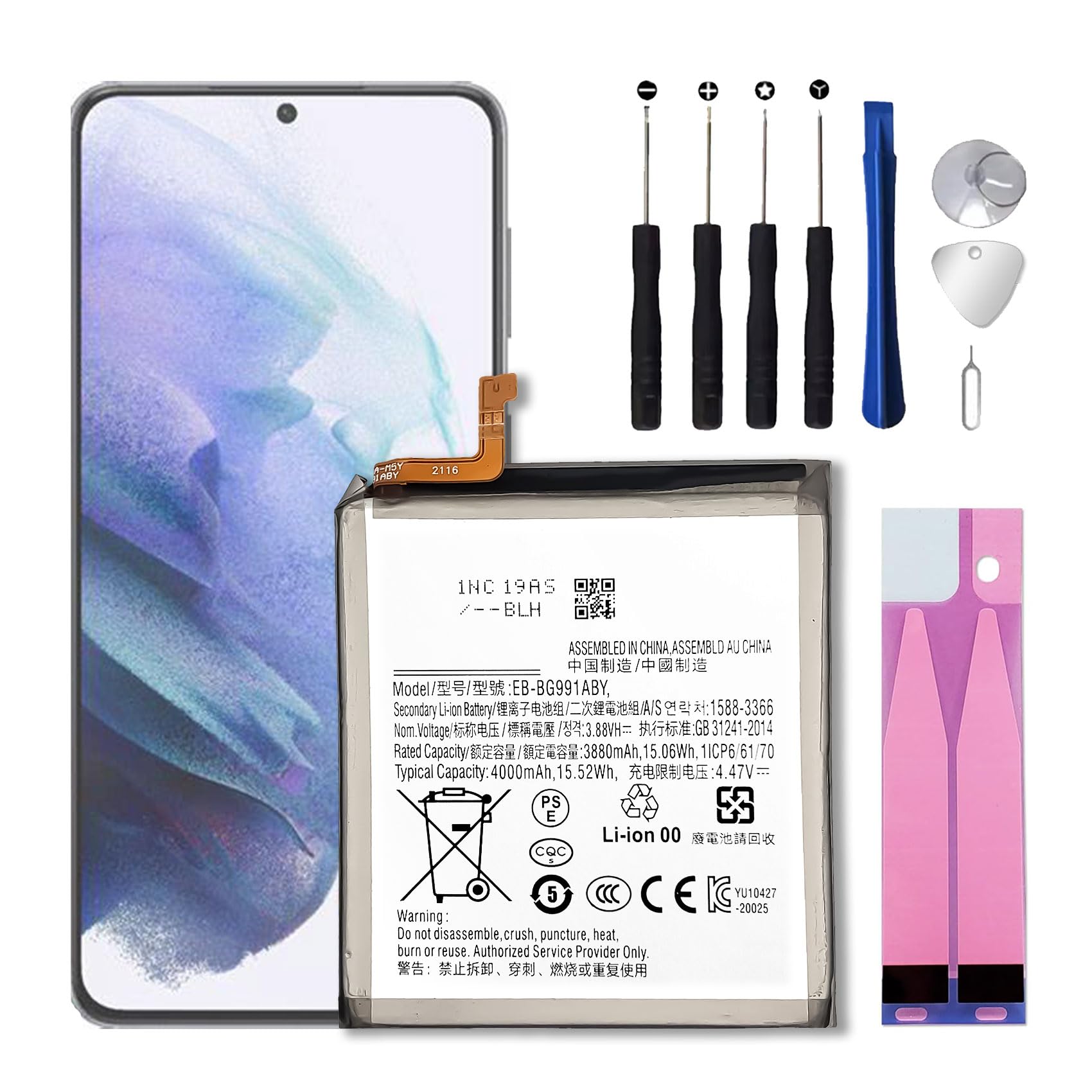 Photo 1 of TGXJI Replacement Battery for Galaxy S21,[2025 New Upgrade] 4000mAh EB-BG991ABY Replacement Battery,Includes Repair Kit Tools