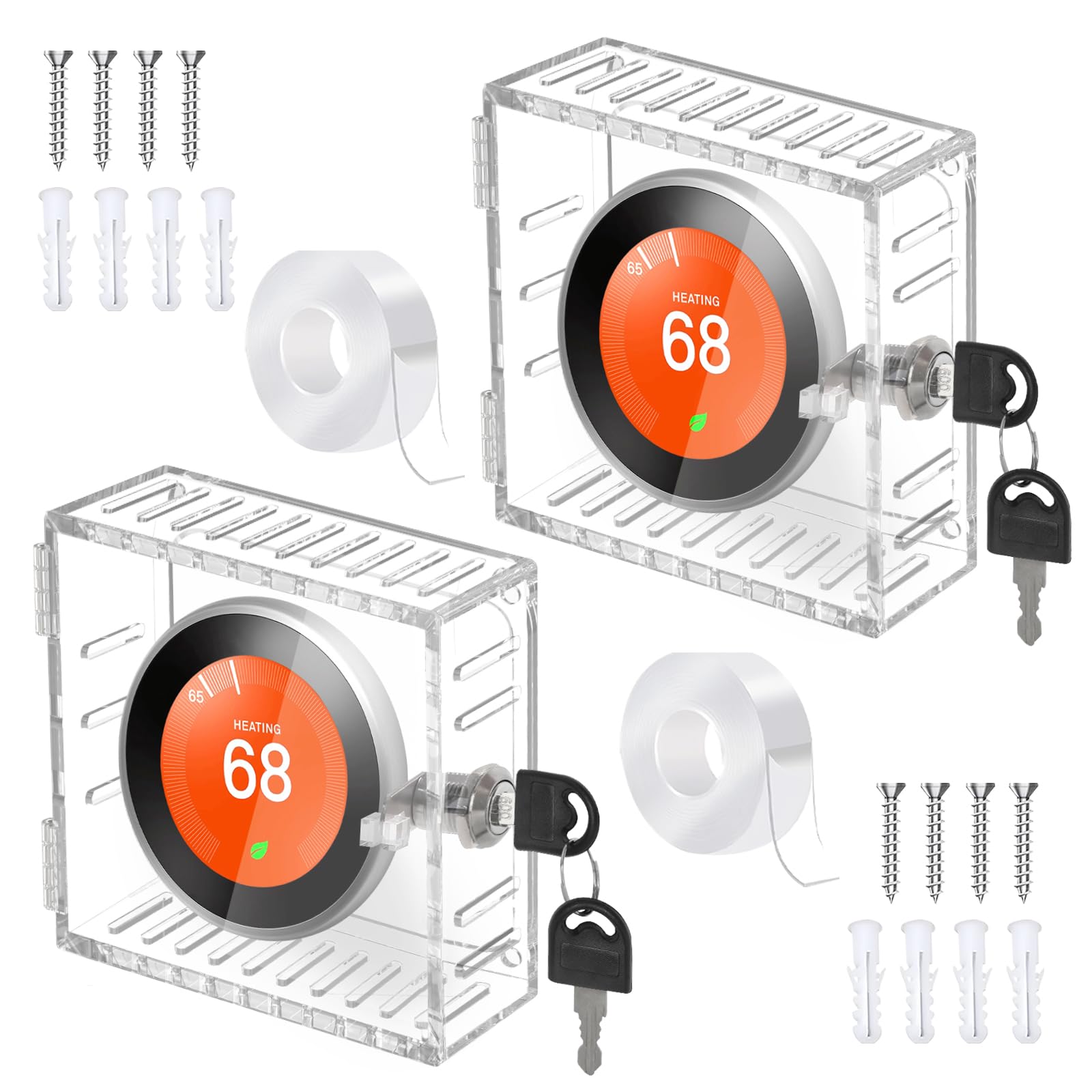 Photo 1 of Upifen Thermostat Lock Box Square - 5x5 Thermostat Cover With Lock, Thermostat Lock Box with Key 2 Pack, Clear AC Thermostat Lock Box Cover, Small Acrylic Lockbox for Thermostat on Wall (2pc, 5x5x2)