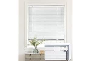 LazBlinds No Tools-No Drill 1" Aluminum Mini Blinds, Cordless Blinds for Indoor Windows, Light Filtering Horizontal Blinds and Shades for Window Size 35'' W x 48'' H, White