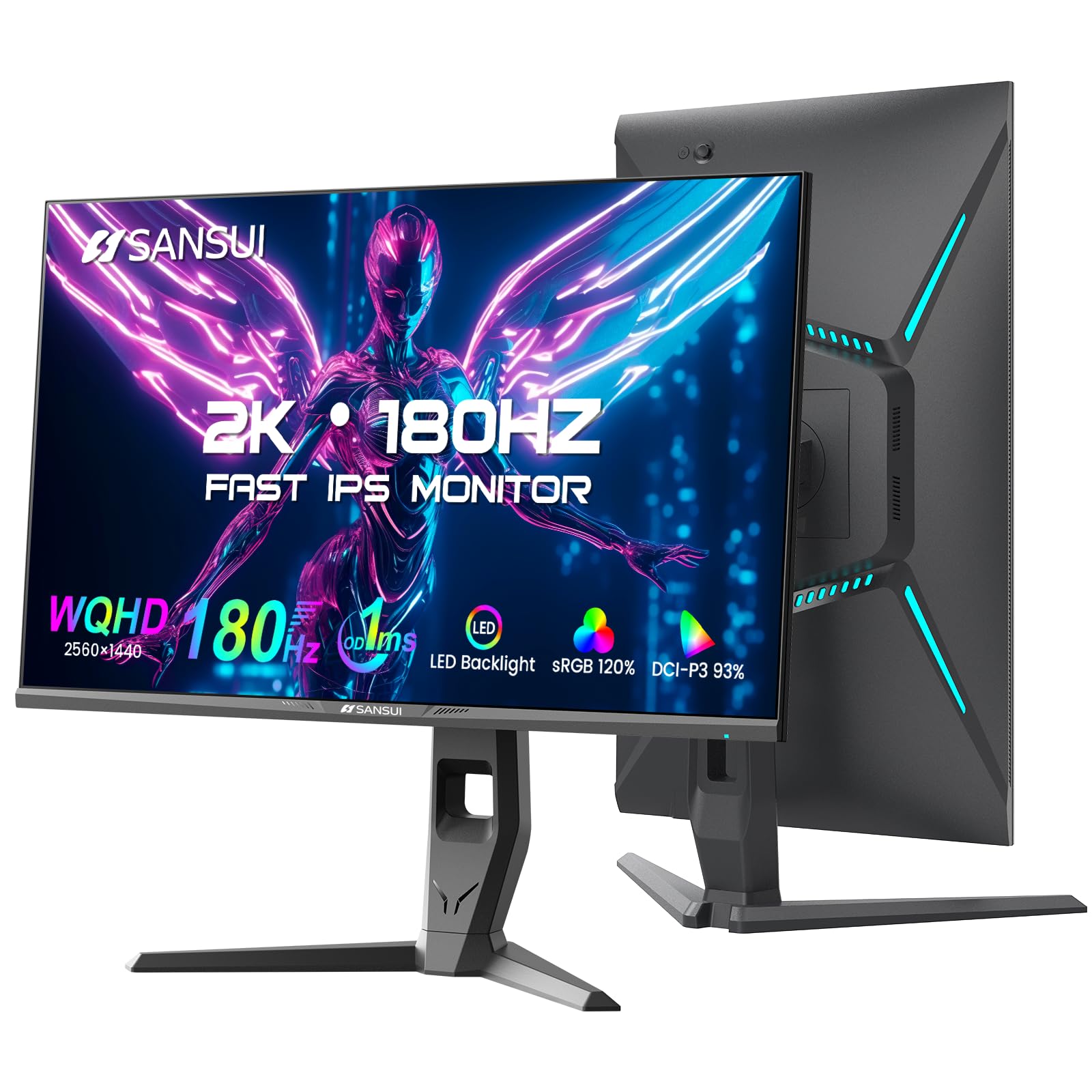 Photo 1 of SANSUI 27 inch WQHD 180Hz Gaming Monitor 1440P-AMD FreeSync 1ms DCI-P3 93% Fast IPS Computer Monitor,Height Adjustable Vertical/Horizontal Rotating, 2×DisplayPort/HDMI ?HDR?Low Motion Blur ?Speakers