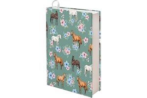 Dolyues Colorful Horse Flower Stretchable Book Cover Jumbo Fabric Book Covers Green Book Protector Washable Reusable Protective Textbook Cover for Hardcover Textbooks up to 9 x 11 Inch