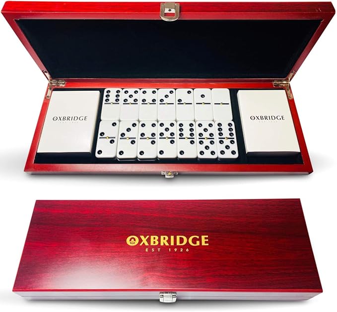 OXBRIDGE Domino Set with 2 Waterproof Playing Card Decks, traditional Dominoes Set Classic