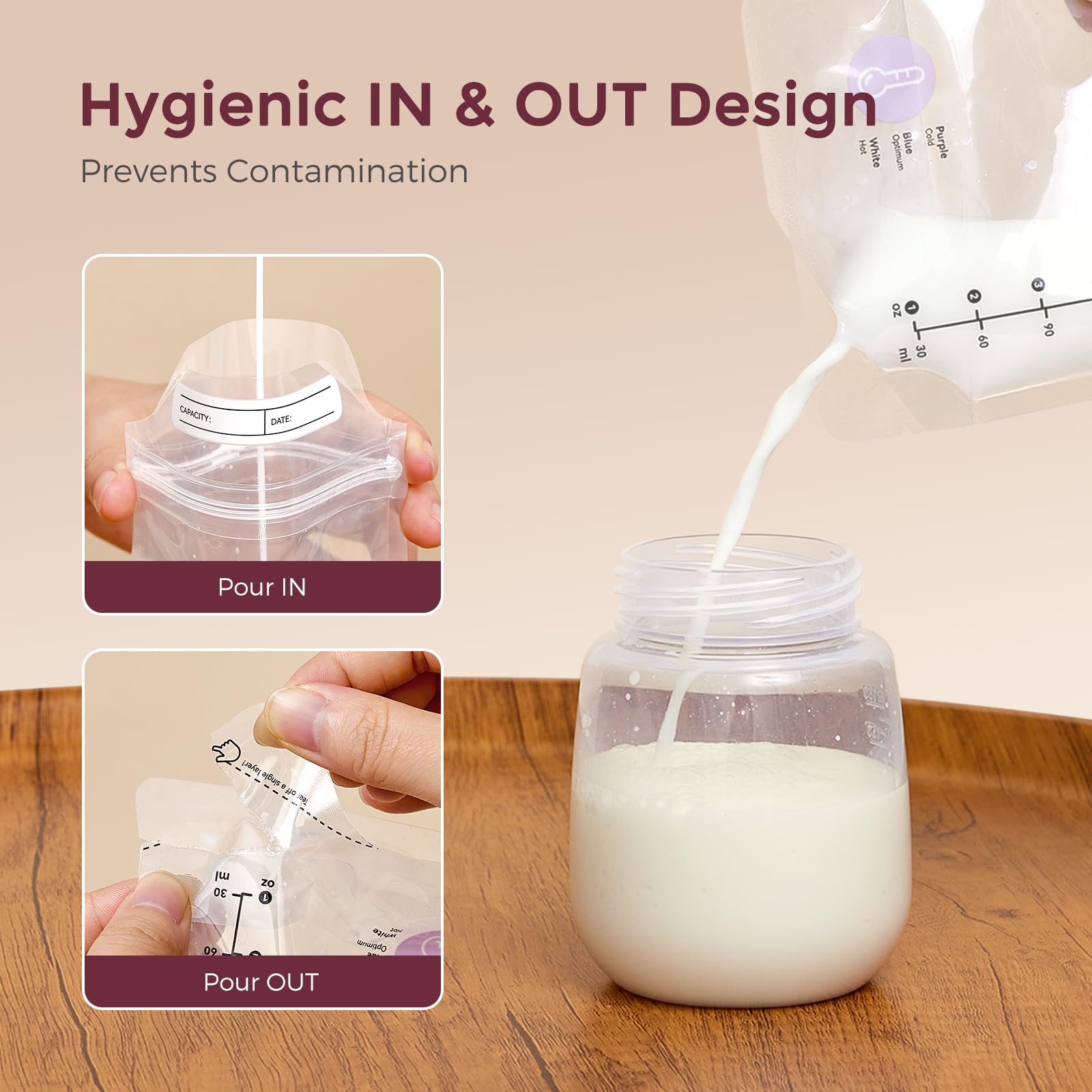 Momcozy Breastmilk Storing Bags, Temp-Sensing Discoloration Milk Storing Bags for Breastfeeding, Disposable Milk Storage Bag with 6 Ounce Self Standing, No-Leak Milk Freezer Storage Pouches, 120pcs