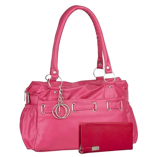Glory Fashion Womens And Girls Stylish Pu Handbag And Wallet Clutch Combo(Pink)