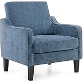 VINGLI Mid Century Modern Accent Chair,Navy Blue Chenille Chairs for Living Room Upholstered Armchair with Scooped Arms for B